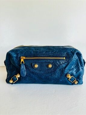 BALENCIAGA City leather pouch With Gold Hardware